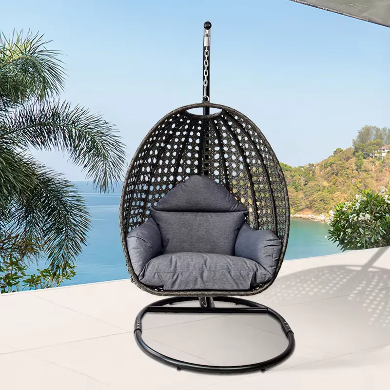 Garden Swing Chair - Egg Shape Black Patio Porch Wicker
