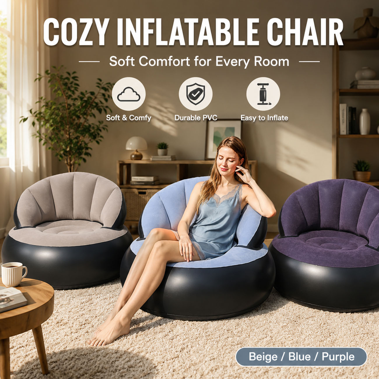 Outdoor Furniture Small - Inflatable Chair for Adults, Flocking Comfortable