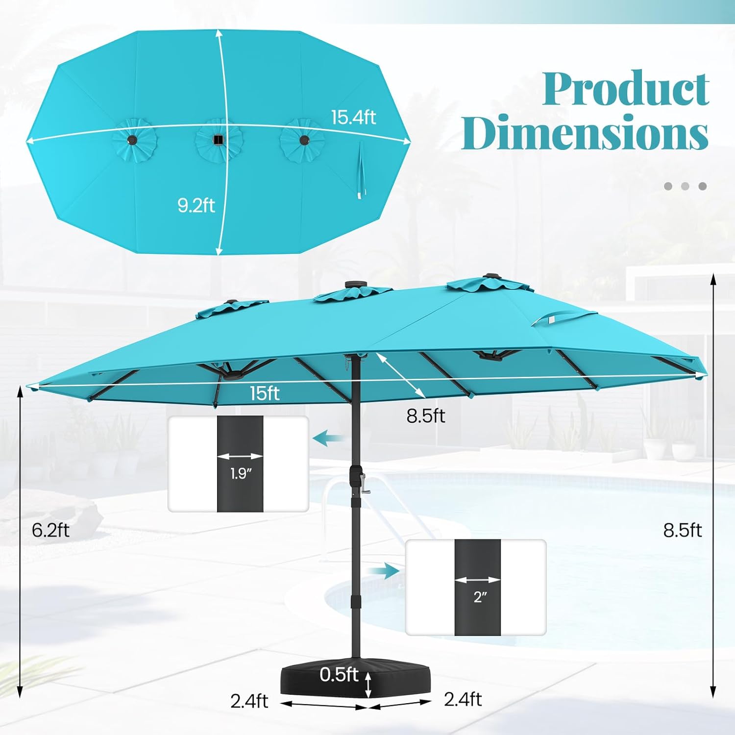 15FT Double-Sided Solar Patio  - огляд і ціна Outdoor Furniture With Umbrella